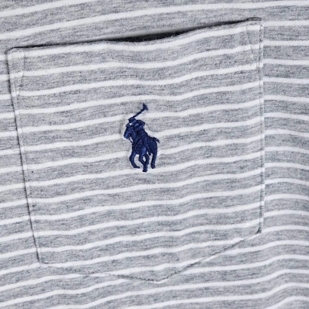 Polo Ralph Lauren Polo Mens XXL Grey Performance Striped Pocket Short Sleeve